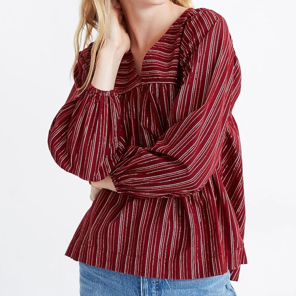 Madewell Swingy Peasant Top in Metallic Stripe